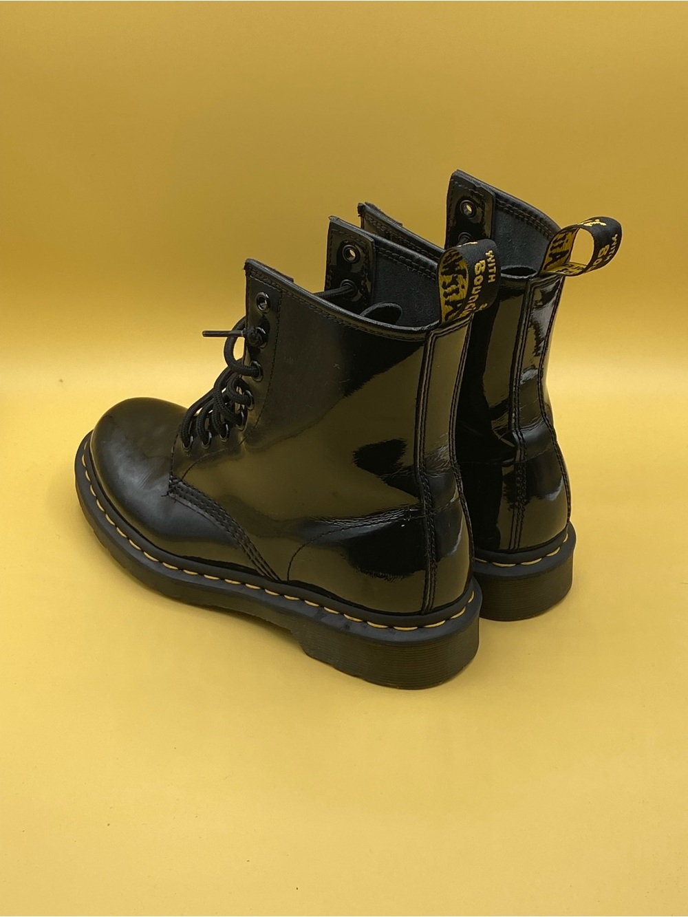 Dr. Martens Black Patent Leather 8-Eye Lace-Up Combat Boots - Picture 3 of 4